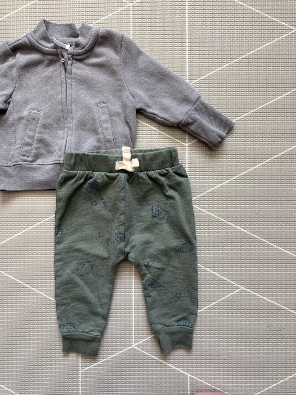 Carters|Baby boy outfit,gray full zip sweater & olive joggers pants•football